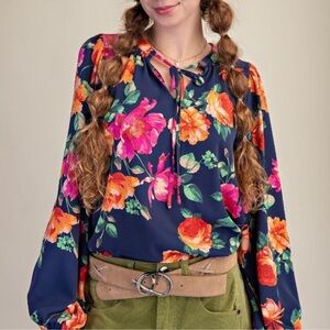 Floral Navy Blouse by Easel